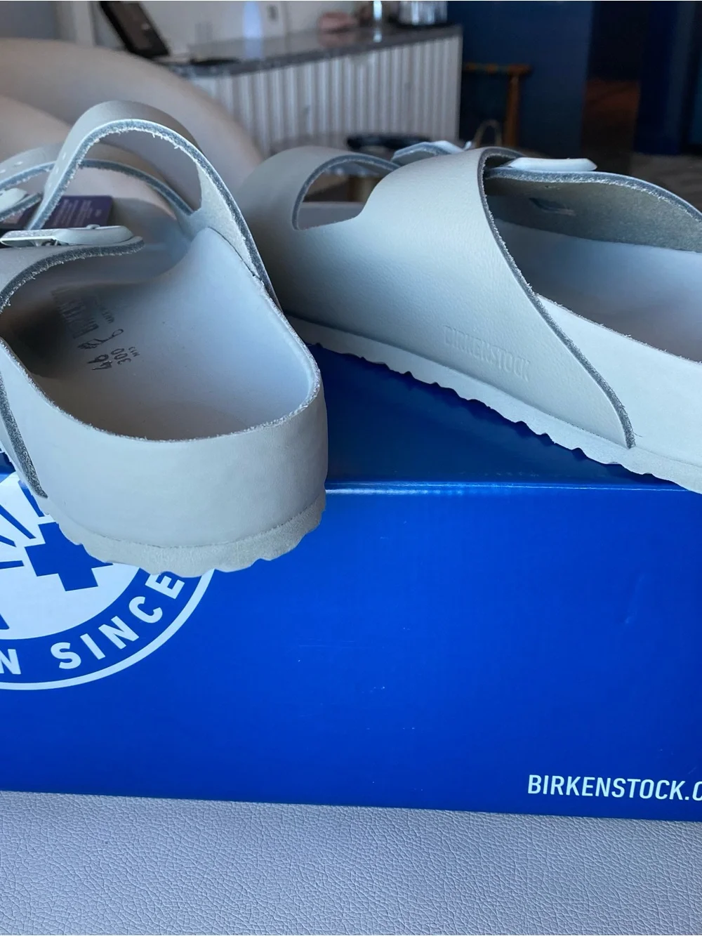 NIB Birkenstock Men's  Arizona Two-Buckle Slide Sandals 13 46 mineral gray